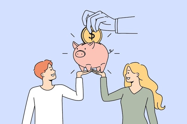 夫妻理财存款描边插画