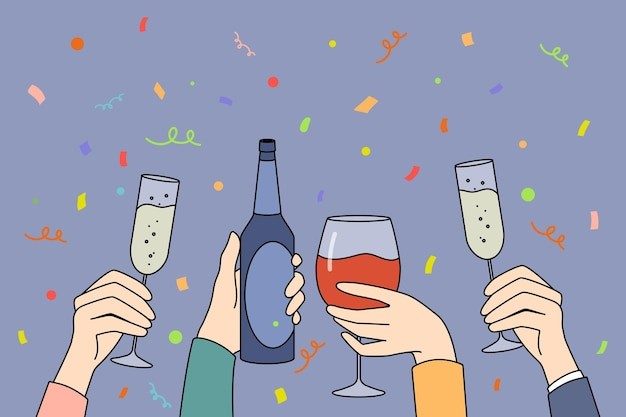 拿着酒杯的人们描边插画