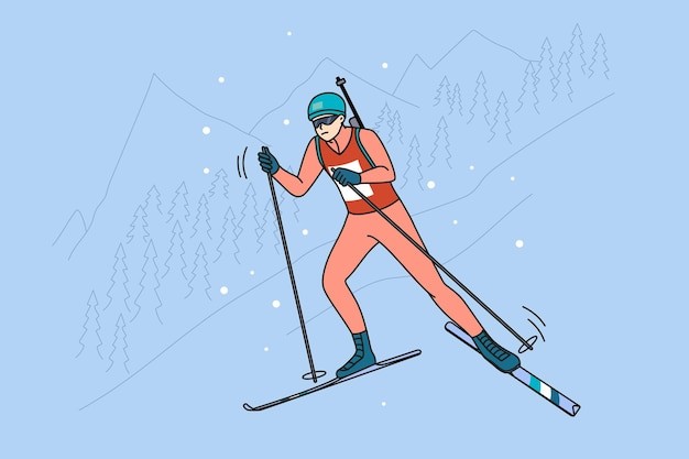 滑雪的男人描边插画