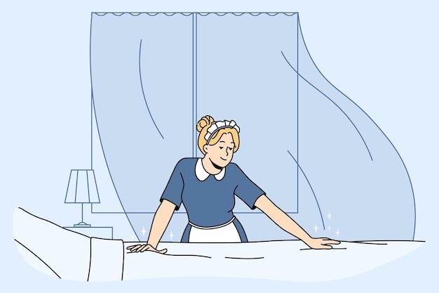 酒店工作的女人描边插画