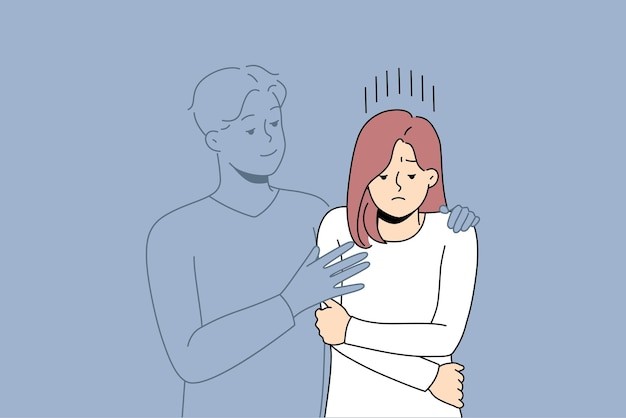 渴望被关爱的女人描边插画