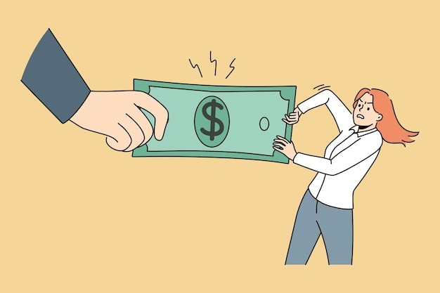 钱被巨大的手抢走描边插画