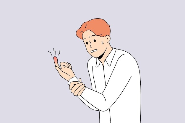 手指头受伤的男人描边插画