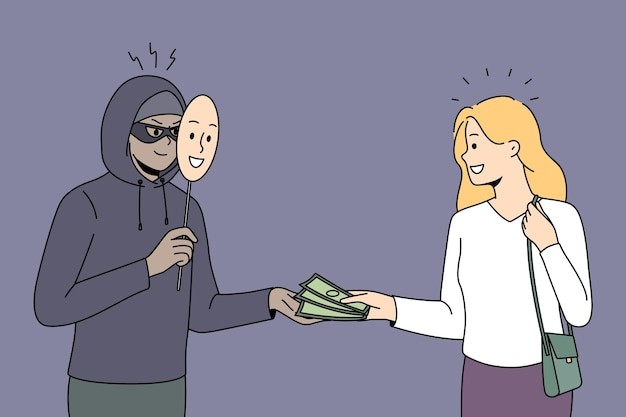 被诈骗的女人描边插画