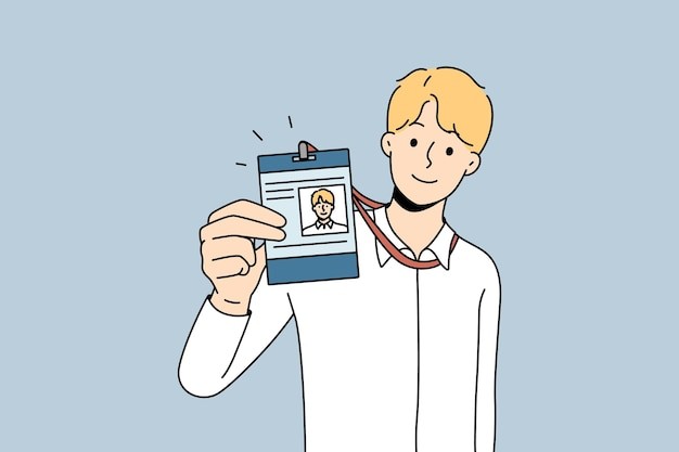出示工作证的男人描边插画