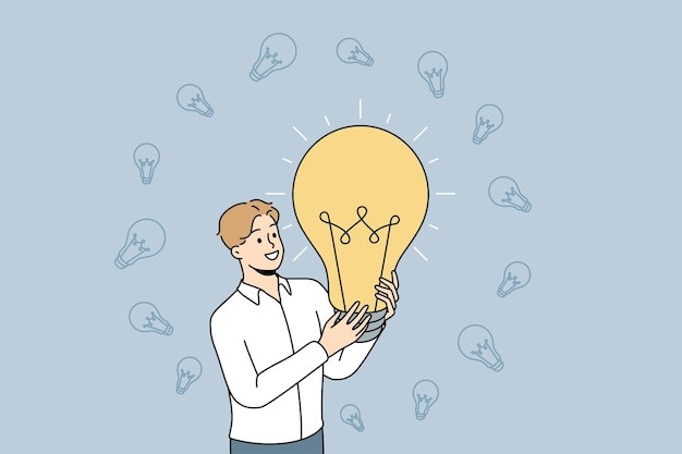 抱着电灯泡的男人描边插画