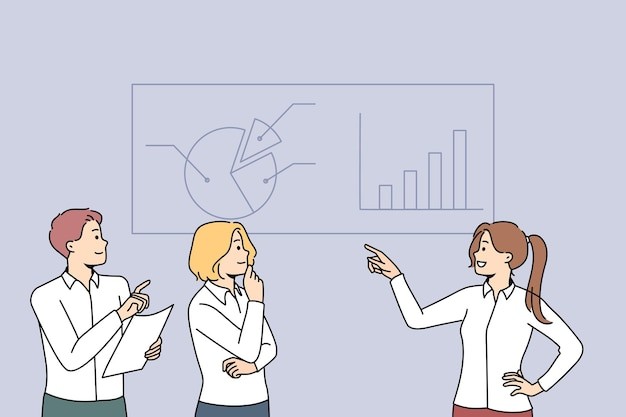 商业计划讨论办公室会议描边插画