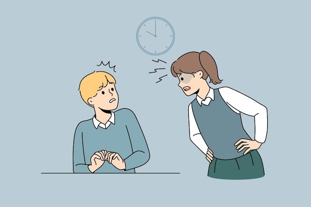 吵架的学生描边插画