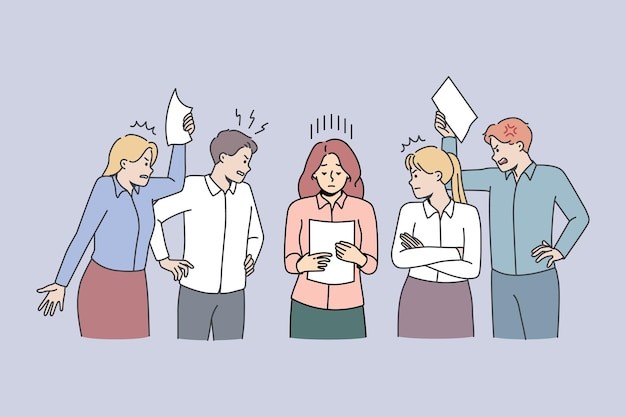 被同事责难的女人描边插画