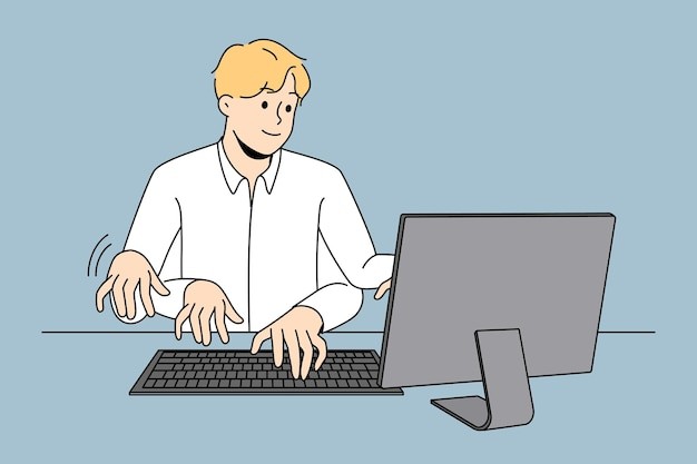 工作繁忙的男人描边插画