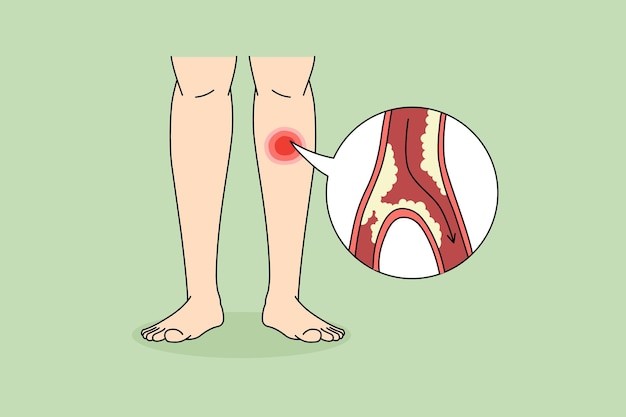 患有腿部疾病的人血栓描边插画