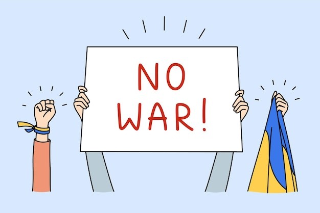 反对战争描边插画