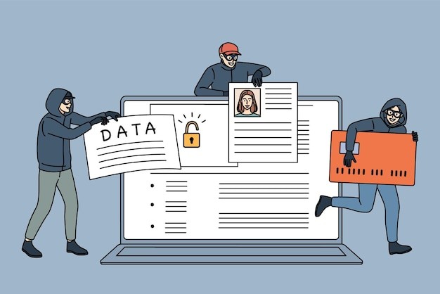 黑客盗取个人信息描边插画