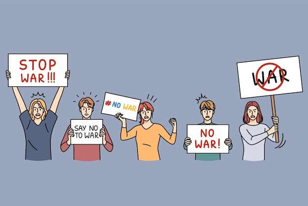 反对战争的人们描边插画
