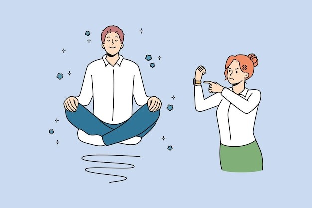 冷静冥想的男人描边插画