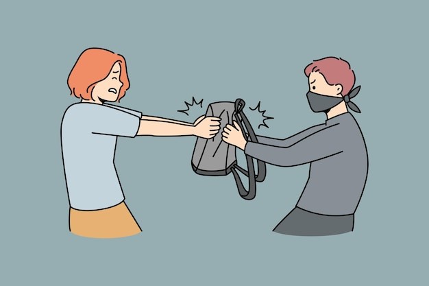 遭遇抢劫的女人描边插画