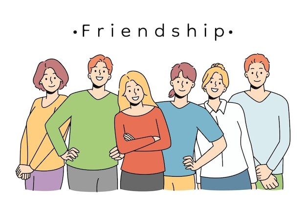 朋友们的友谊描边插画