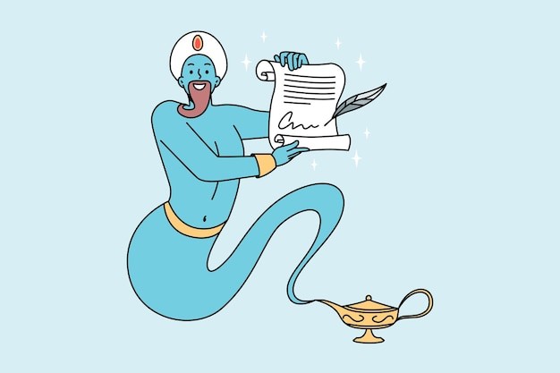 阿拉丁神灯描边插画