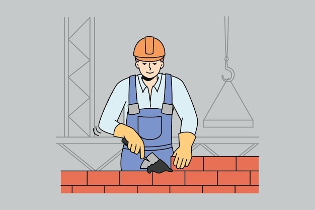 建筑工人描边插画