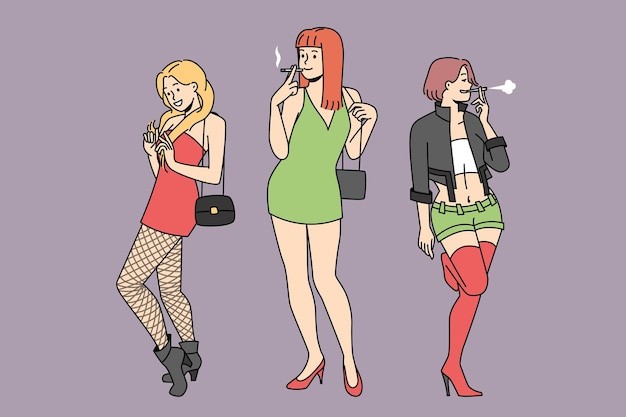 风尘女子描边插画