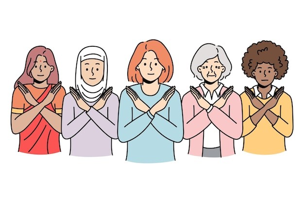 停止歧视女性描边插画