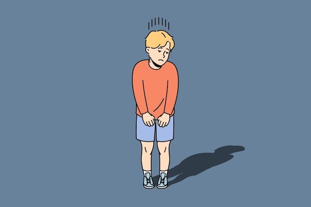 孤独难过的男孩描边插画