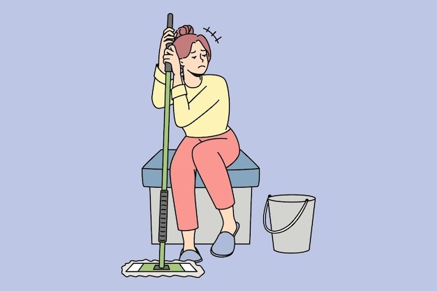 厌倦了家务的女人描边插画