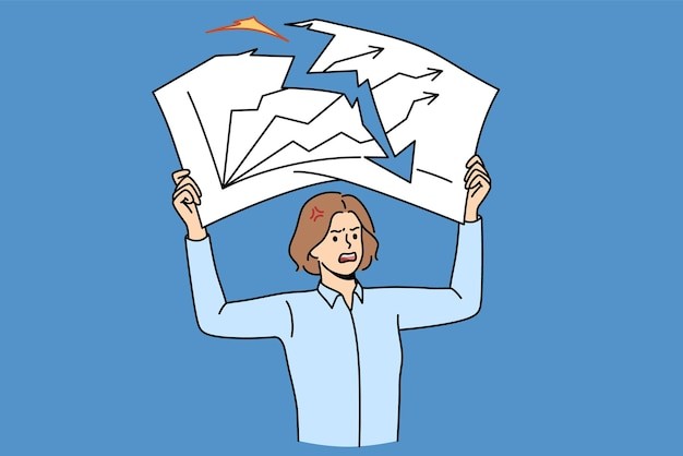 经济衰退业务下滑愤怒的女人描边插画