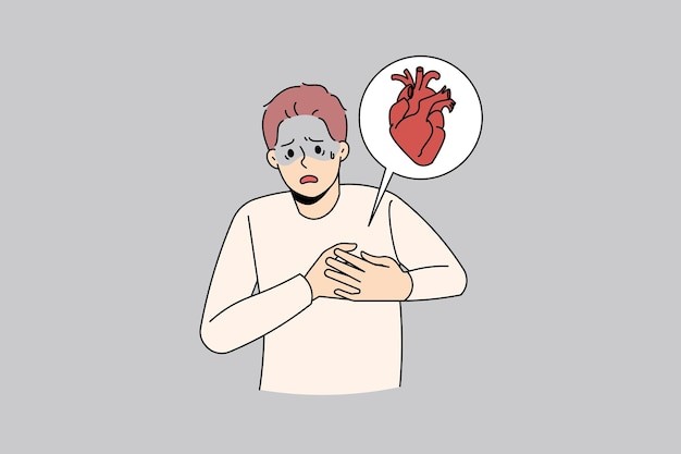 患有心脏疾病的男人描边插画