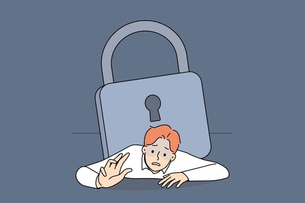 被沉重负担压住的男人锁描边插画