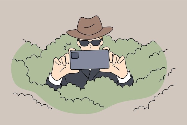 侦探偷拍描边插画