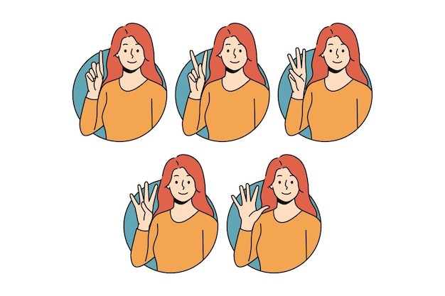 手指数数的女人描边插画