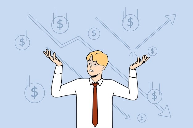 金融危机沮丧的男人描边插画