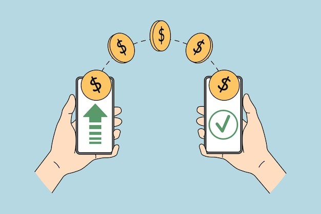 无线手机移动支付描边插画