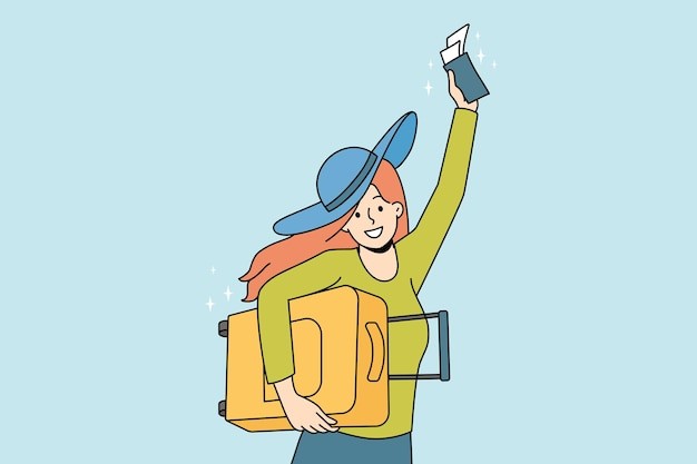 对假期兴奋的女人描边插画