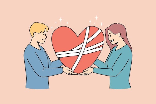 复合的情侣夫妻描边插画