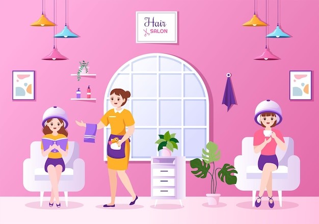 理发店室内场景插画