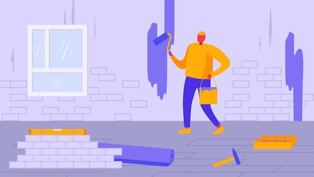 装修粉刷墙壁插画