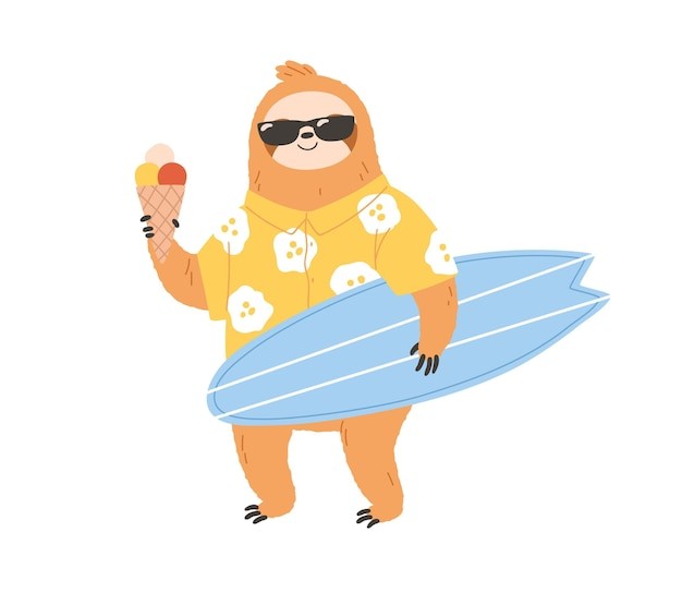 冲浪板树懒插画