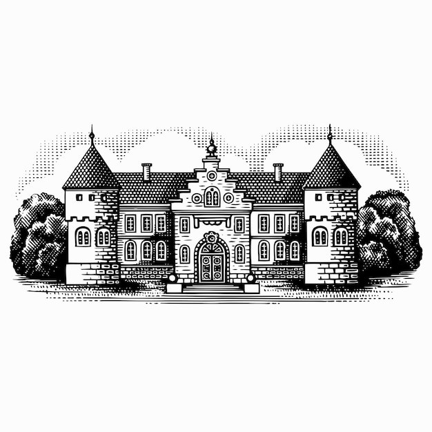 复古欧式城堡房子插画