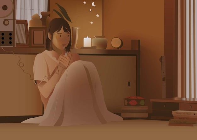 孤独的女人插画