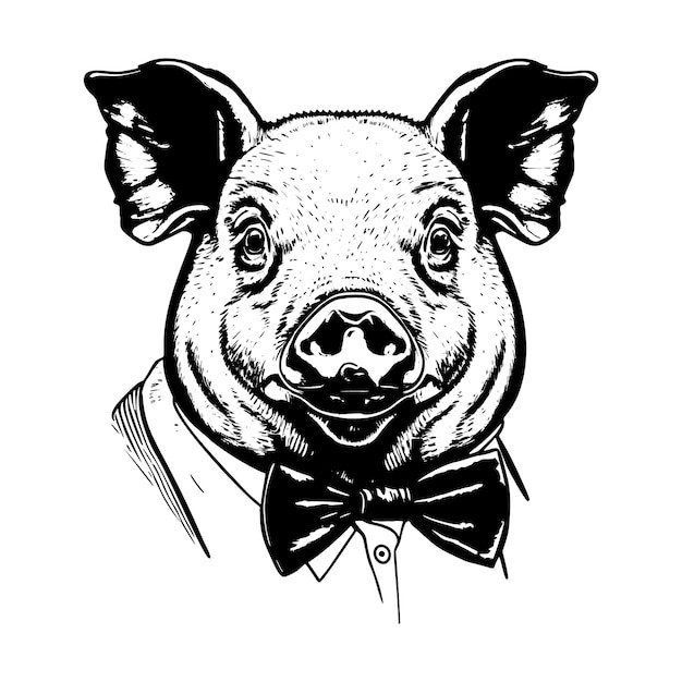 带领结的猪插画