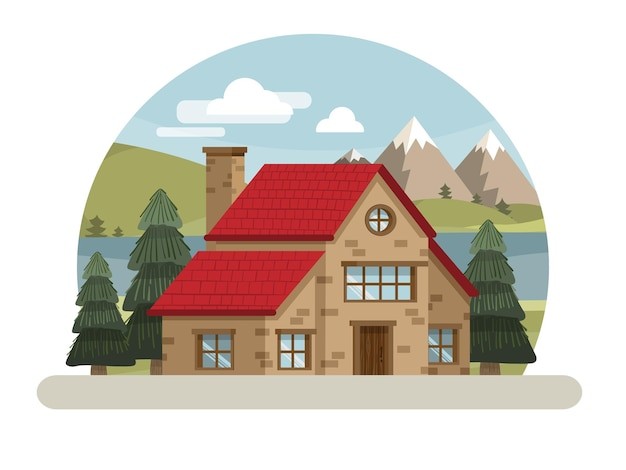 乡间别墅建筑房屋房子插画