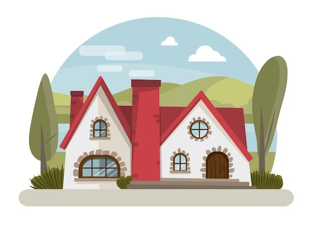 乡间别墅建筑房屋房子插画