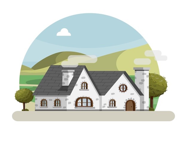 乡间别墅建筑房屋房子插画