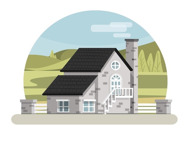 乡间别墅建筑房屋房子插画