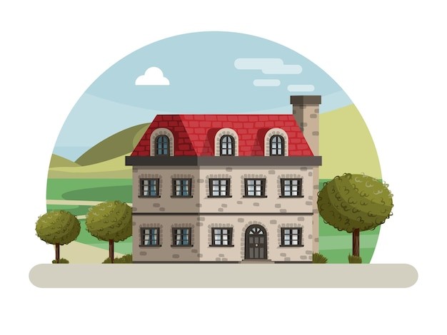 乡间别墅建筑房屋房子插画