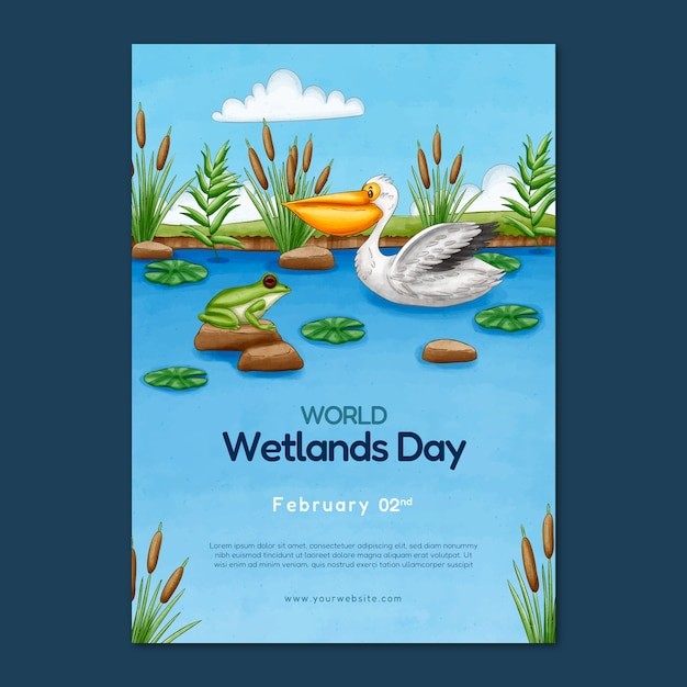 世界湿地日水彩风格插画海报模板