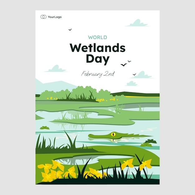 世界湿地日水彩风格插画海报模板