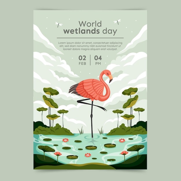 世界湿地日水彩风格插画海报模板